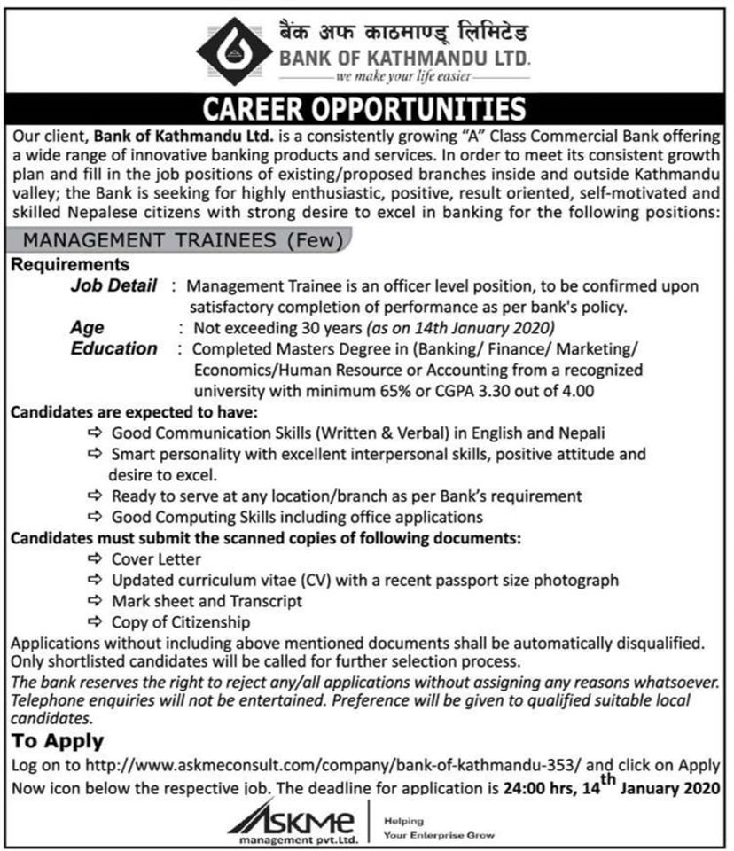 bank of kathmandu vacancy
